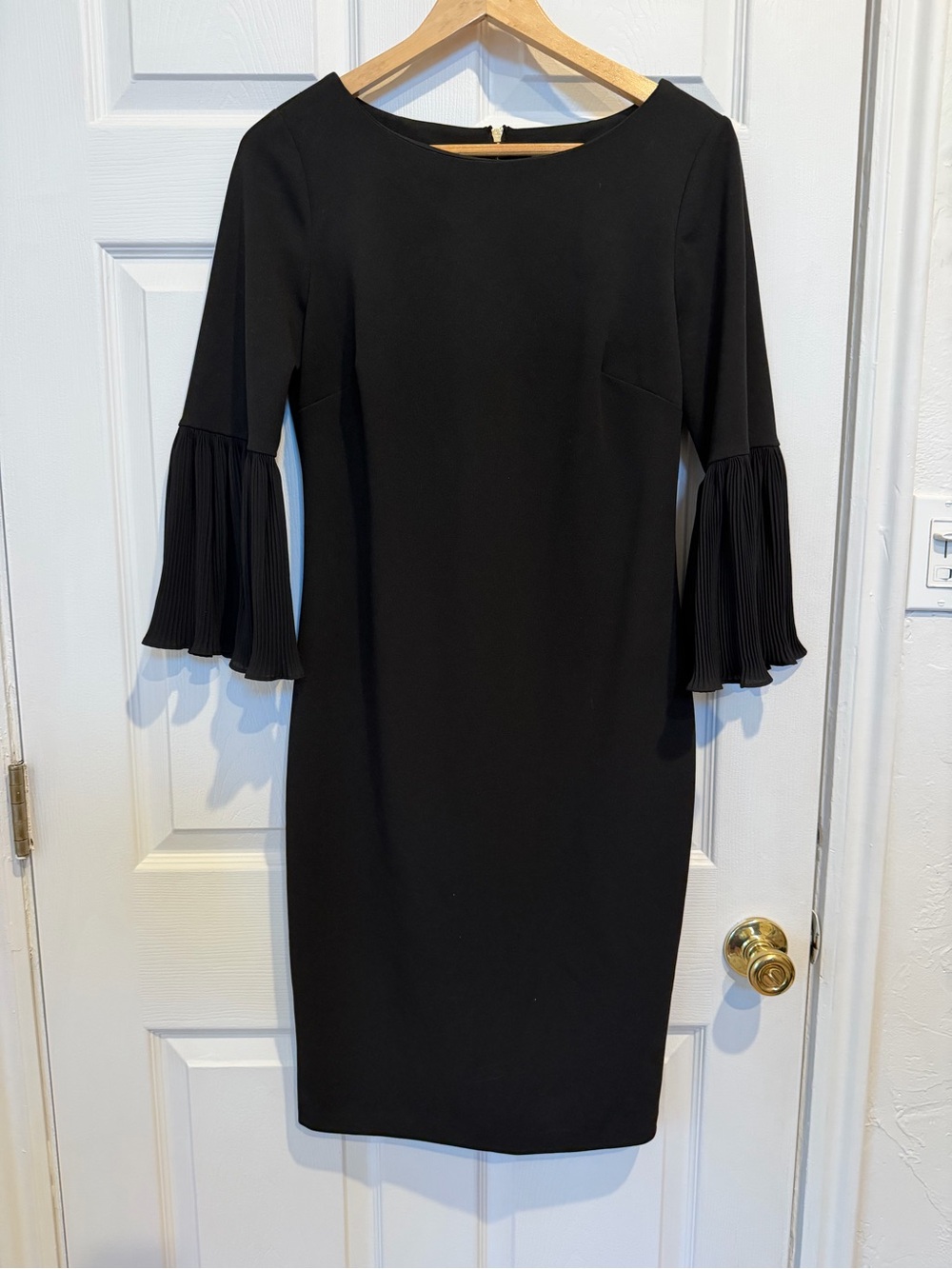 Calvin Klein Black Midi Dress with Pleated Bell Sleeves